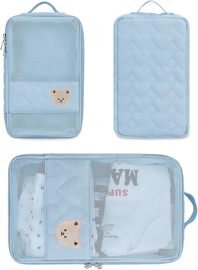Baby Diaper Bag Organizer Pouches - 2 Pack Waterproof Pod Hanging Diaper Bag Cute Bear Mesh Bag Reusable, Washable or Baby Cloth Diapers (Pink&Blue)