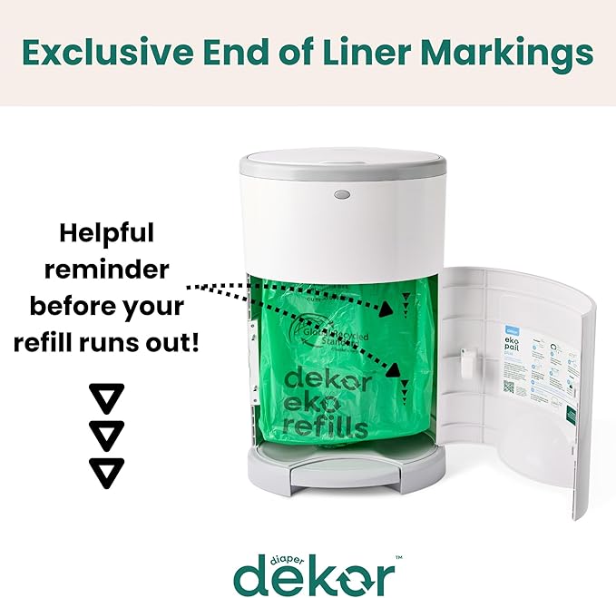 Diaper Dekor CLASSIC Diaper Pail Refills | 4 Count Unscented | Exclusive End-of-Liner Marking | Thick Quick & Easy to Replace | Most Economical Refill System | for Original and Eko Style Pails