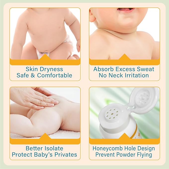 PEGO Baby Powder - Talc-Free Cornstarch Powder,Prevent Heat Rash,Diaper Rash,with Zinc Oxide,Vitamin E,Aloe and Chamomilla,Anti-Chafing & Itch Relief,Non-Irritating, Calming Skin Care (2pack)