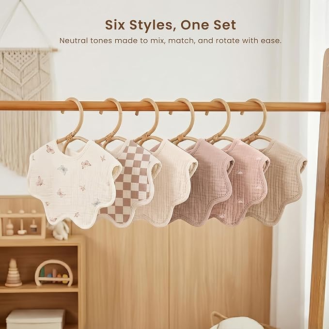 Konssy Muslin Baby Bibs 100% Cotton Absorbent Bandana Drool Bibs for Teething and Drooling, 6-Pack for Baby Boys & Girls