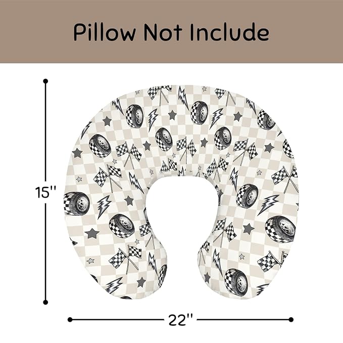 Cute Race Car Flag Black and White Plaid Nursing Pillow Cover Stretchy and Soft for Baby Girls Boys Tire Checkered Stars Vehicles Nursing Cover for Breastfeeding for Newborn Infant
