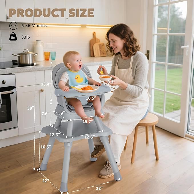 TODEFULL Baby High Chair, 8 in 1 Convertible Highchairs for Babies and Toddlers, Children Dining Booster Seat/Kids Building Block Table for Girls Boys, Baby Seat with Removable Tray, Light Grey