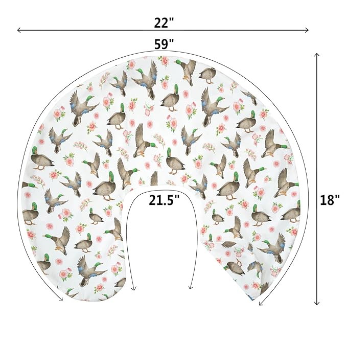 Mallard Ducks Boho Floral Baby Nursing Pillow Covers for Boy Girl Green Duck Spring Nursery Pillowcase for Breastfeeding Pillows Wild Duck Hunting Soft Stretchy Slipcovers for Newborn Infant