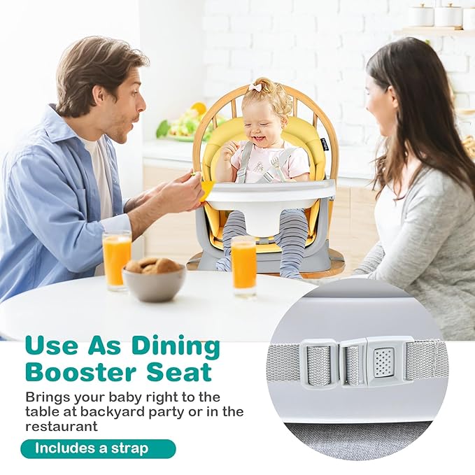 KOTEK Baby High Chair, 8 in 1 Convertible Highchairs for Babies and Toddlers, Building Block Table, Booster Seat, Toddler Chair with Removable Tray, Safety Harness, Dual Cushions (Yellow)