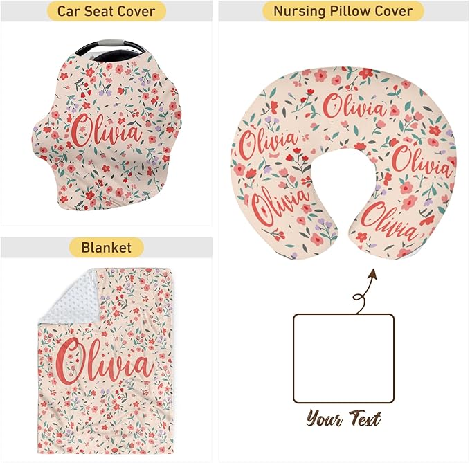 Customizable Flowers Baby Nursing Pillow Cover - Add Your Baby's Name, Ultra-Soft Stretch Fabric, Fits Standard Nursing Pillows, Ideal for Baby Showers Style 26