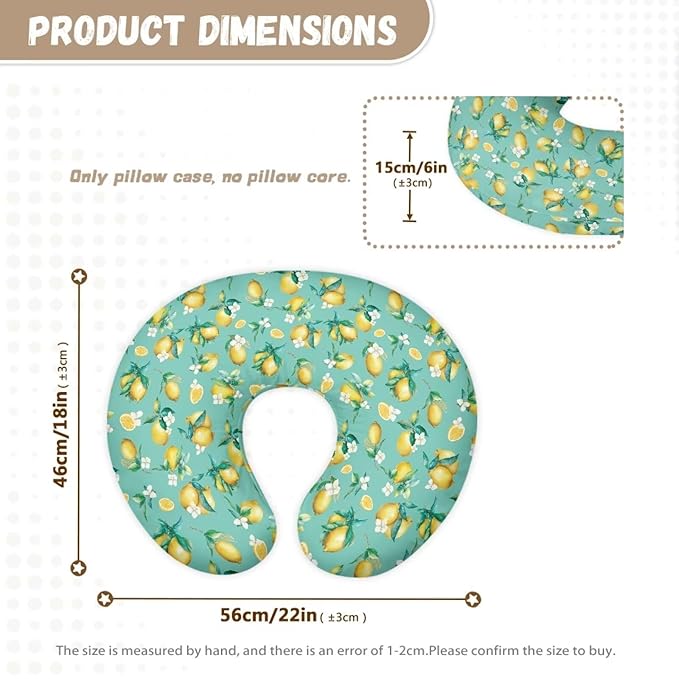 Lemon Flowers Nursing Pillow Cover with Hidden Zipper Removable Breastfeeding Pillow Cover Skin-Friendly Infant Feeding Cushion Cover for Baby Boy and Girls