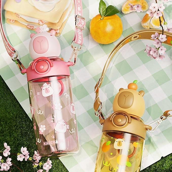 Kawaii Capybara Water Bottle Tritan Bottles Water Cup Kids Portable Kapibara Drinks Bottle for School/Cycling/Running