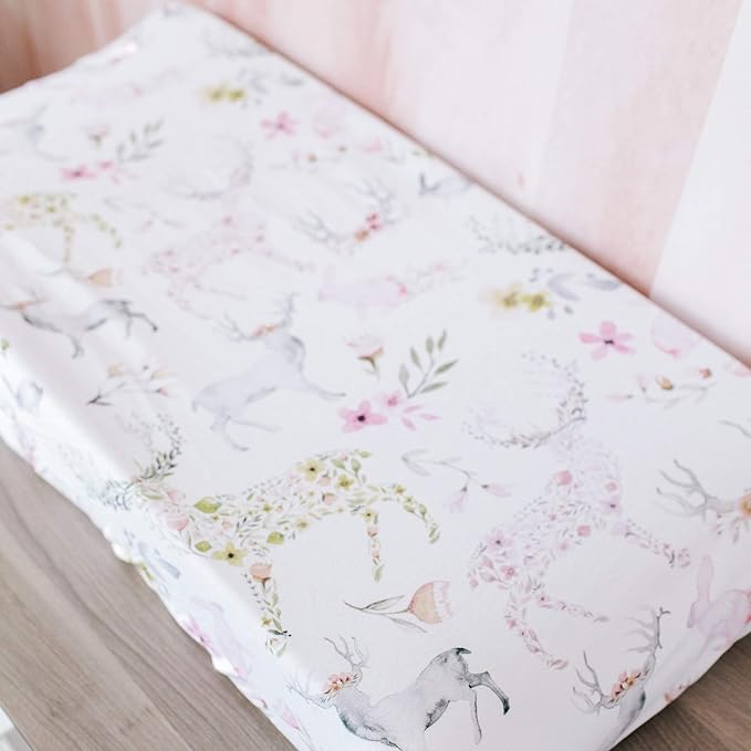 Oilo Changing Pad Cover, Breathable Organic Cotton Fitted Jersey, 300 Thread Count, Machine Washable, Fits Standard Changing Pads (32" x 16"), Girl, Boy, & Neutral Nursery Design, Fawn
