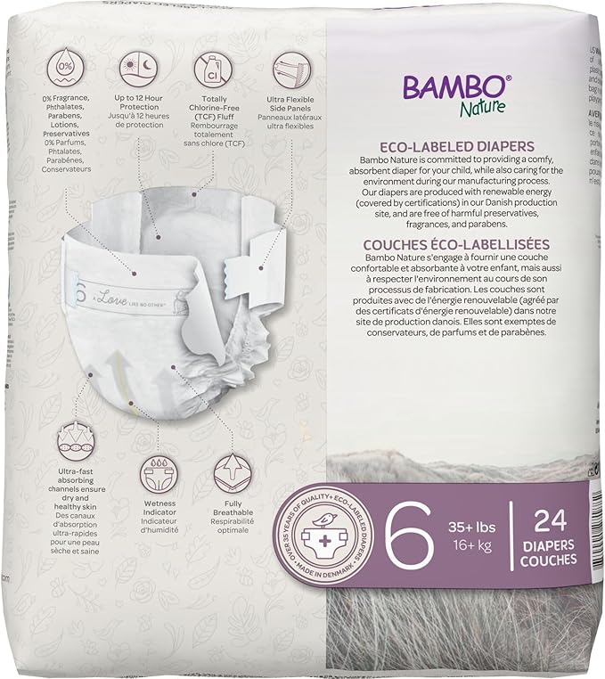 Bambo Nature Premium Eco-friendly Baby Diapers, Size 6 (35+ Lbs), 24 Count