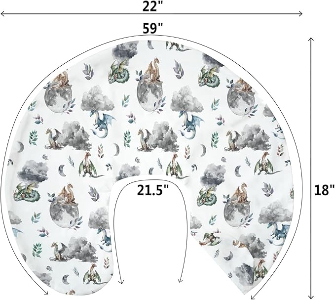 Watercolor Dragons Baby Nursing Pillow Covers for Boy Girl Fairytale Dragon Wings Leaves Nursing Slipcovers for Breastfeeding Pillows Dragon Moon Cloud Soft Stretchy Removable Cover for Newborn Infant
