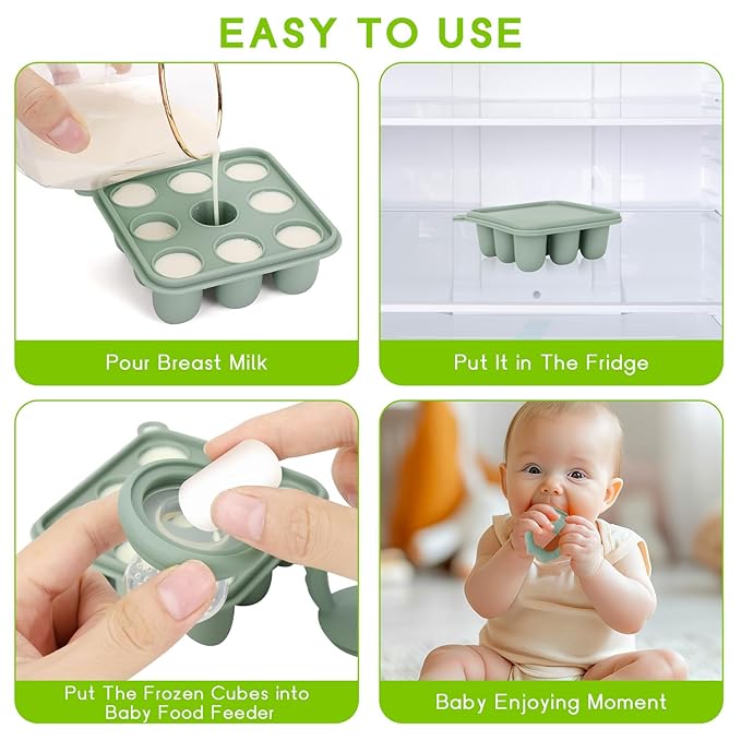 Socub Silicone Baby Fruit Food Feeder & Baby Food Freezer Tray Set, milk Popsicle Molds for Baby Teething Relief, Baby Food Pacifier Feeder for Self Feeding, Include 3 Sizes Food Pouch(Sand)