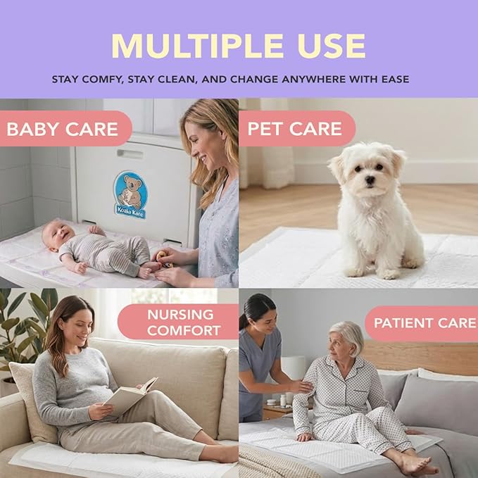 Disposable Baby Changing Pad Liners 13.5"x18" – 100 Pack, Soft, Waterproof & Ultra Absorbent for Mess-Free Diaper Changes