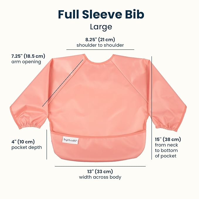 Tiny Twinkle Long Sleeve Bib for Babies & Toddlers | 2-Pack Waterproof Smock Bib for Eating | Machine Washable & Mess-Proof Feeding Essentials | Newborn Shower Gift (Peach Terracotta,6–24M)