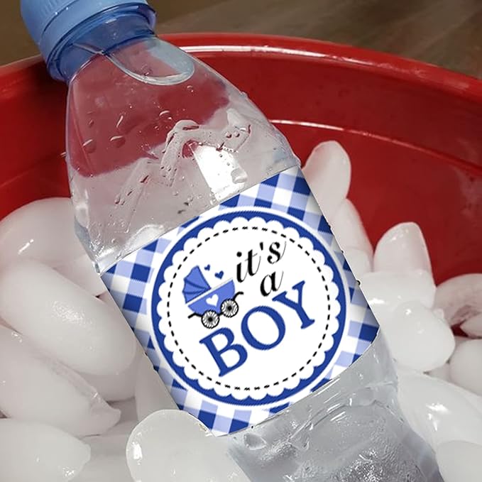 24PCS BBQ Baby Shower Water Bottle Labels, Barbecue Baby Shower Waterproof Self Adhesive Water Bottle Labels for Cookout BBQ Babyq Shower Decorations Boy Blue