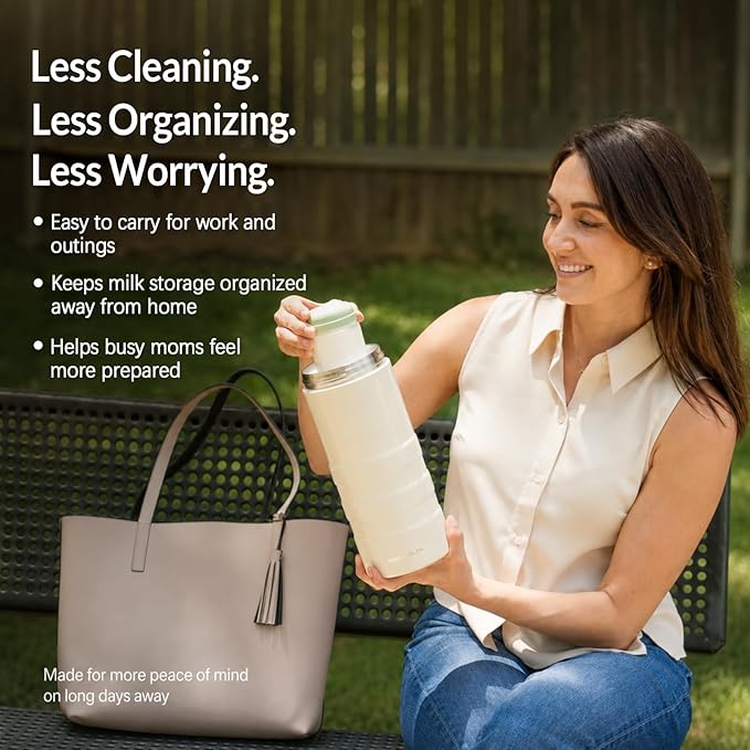 22oz Premium Stainless Steel Breast Milk Cooler, 360° Cooling Gel Ring, 24-Hour Cold Storage, 2 BPA-Free 11oz Bottles, Leak-Proof, Designed for Working Moms and Full-Day Outings