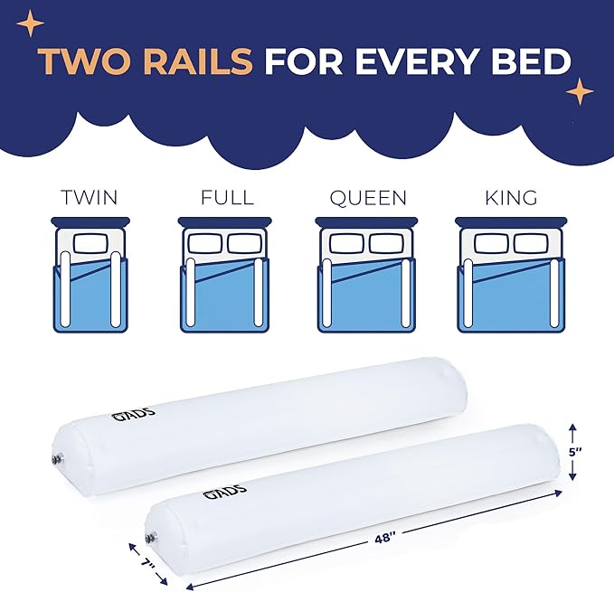 Travel Bed Rails for Toddlers (2 Pack) – Inflatable Bed Rails for Twin, Full, Queen & King Beds – Portable & Non-Slip Bed Bumpers – Water-Resistant & Durable Guard Rail