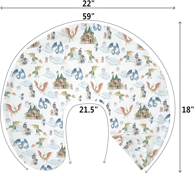 Fairytale Dragon and Knights Baby Nursing Pillow Covers for Boy Girl Fantasy Dragons Princess Castle Nursing Pillowcase for Breastfeeding Pillows Moon Clouds Soft Stretchy Slipcover for Newborn Infant
