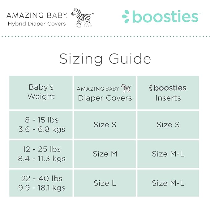 Amazing Baby Hybrid Cloth Diaper Cover with Pocket-Sling, Med, Sz 3 (12-25 lbs), Use with Boosties Inserts, Gray Mini Chevron, SmartNappy Set includes Muslin Cover + Tri-fold Insert + Booster Pad