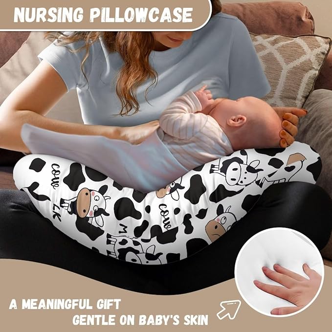 ZOUTAIRONG Cute Cow Nursing Pillow Cover for Baby Girls Boys Nursing Pillowcase Stretchy Breastfeeding Pillow Slipcovers for Newborn Girl Boy Soft Fabric Fits Snug On Infant Washable