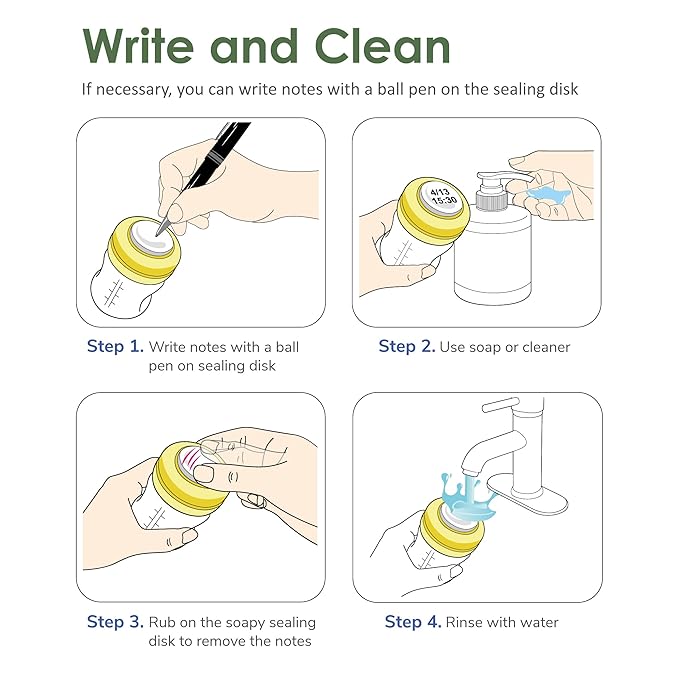 Maymom Screw Lids Aka Travel Caps With Rewritable Sealing Disc Compatible with Avent, Maymom Wide Mouth Bottles; Cap Replace Avent Natural Bottle Sealing Ring and Sealing Disc, 4pcs. (Yellow)