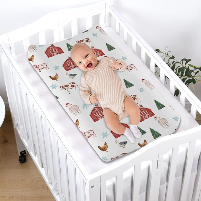 Christmas Farm Animals Life Changing Pad Covers Farmhouse Truck Barn Pig Cow Lamb Hens Ducks Diaper Change Table Sheets for Boys Girls Soft Stretch Change Table Mats Cover 32''x16''