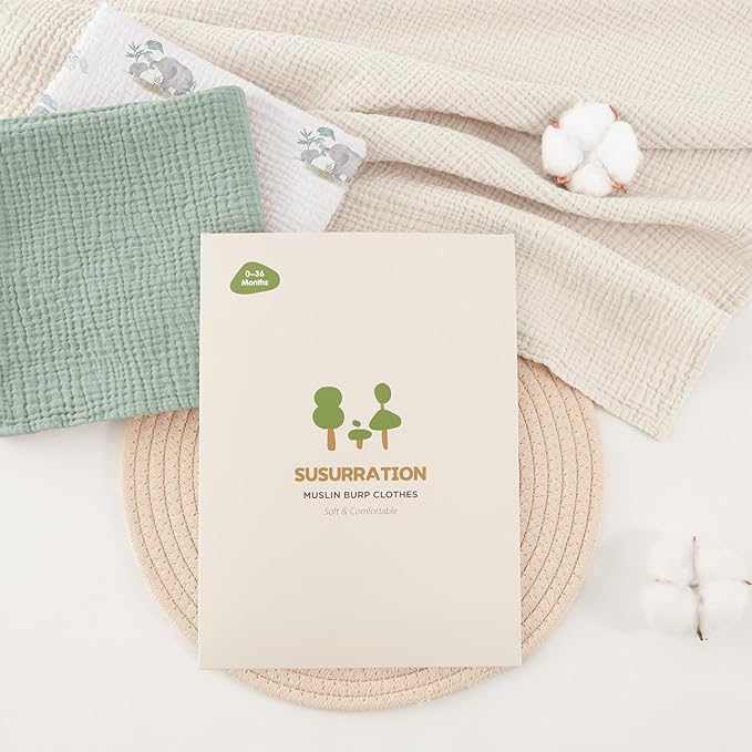 Susurration Muslin Burp Cloths 24x24 Inches Ultra Soft 100% Cotton, 4 or 7 Pack Baby Washcloths for Newborn, Absorbent Burp Rags & Swaddle Blankets