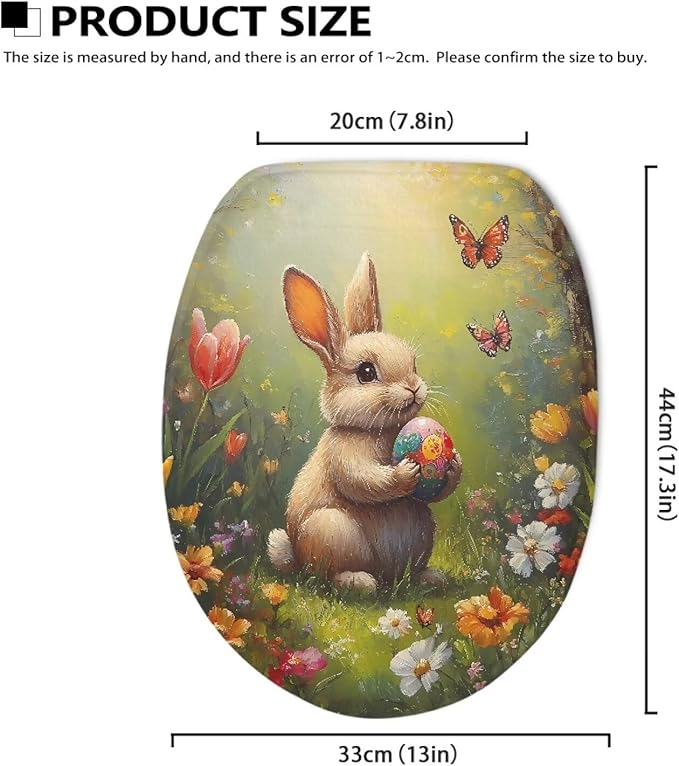 Easter Rabbit Toilet Cover Seat Pad Flannel Fabric Toilet Protector Cover Dustproof Elastic Edges Toilet Seat Cover Universal for Most Toilet Bowl Lids