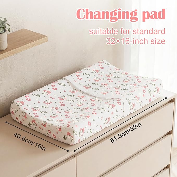 Muslin Changing Pad Cover Waterproof 2-Pack for Baby Girl Boy, Soft Breathable Diaper Changing Table Covers Set