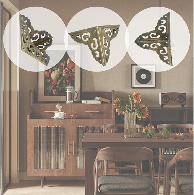 Metal Corner Protector - 4 Pcs Metal Furniture Corner Protectors for Tables, Cabinets & Shelves, Decorative Safety Covers for Damaged Corners