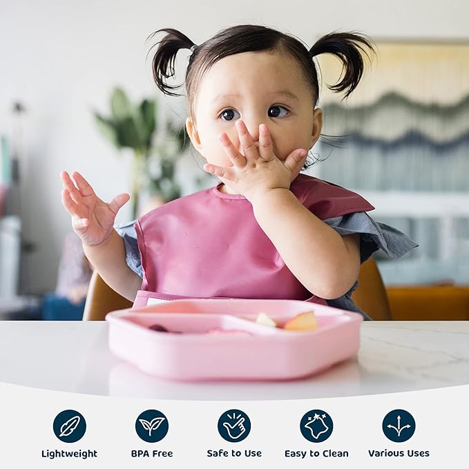 Tiny Twinkle Silicone Suction Baby Plate, Suction Grip Divided Dish for First Foods and Self-Feeding Toddlers, Baby Led Weaning Supplies for Independent Eating (Rose Plate)