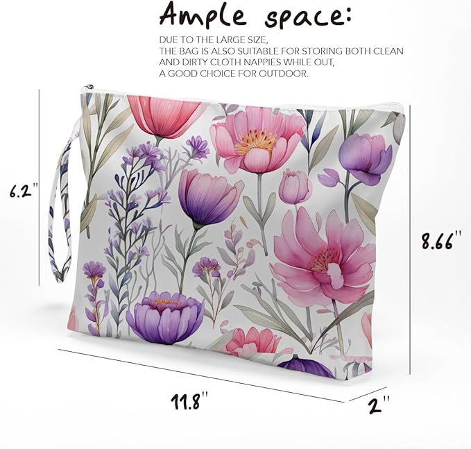 Fokongna Floral Print Wet Bag, Small Portable Waterproof Multi-Functional Organizer for Women, Pink Purple Ombre Flora, Ideal for Daily, Beach & Travel