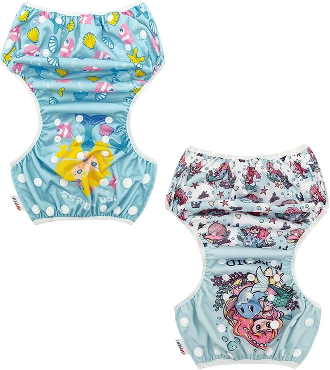 ALVABABY Large Swim Diapers 2pcs Baby & Toddler Snap One Size Reusable Adjustable Baby Boys' Swim Diapers for Swimming Lessons ZDYK153-154