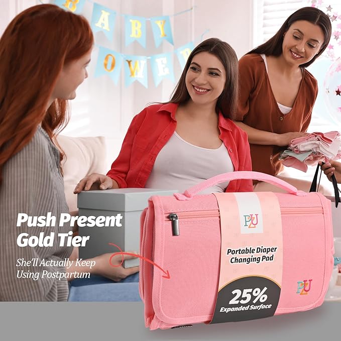 PZU Portable Diaper Changing Pad - Changing Pad Portable with Wipes Pocket, Waterproof Diaper Changing Mat, Portable Changing Pad for Baby, Newborn Gift (Pink)