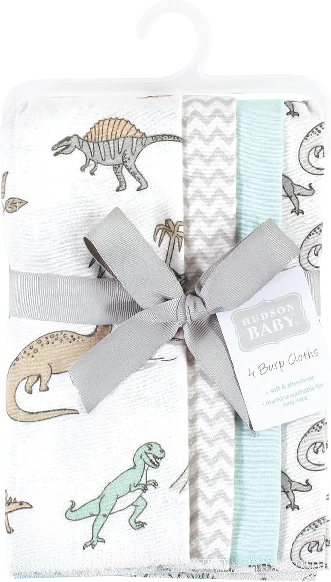 Hudson Baby Cotton Poly Flannel Burp Cloths Multipack, Neutral Dino World 8-Pack, One Size