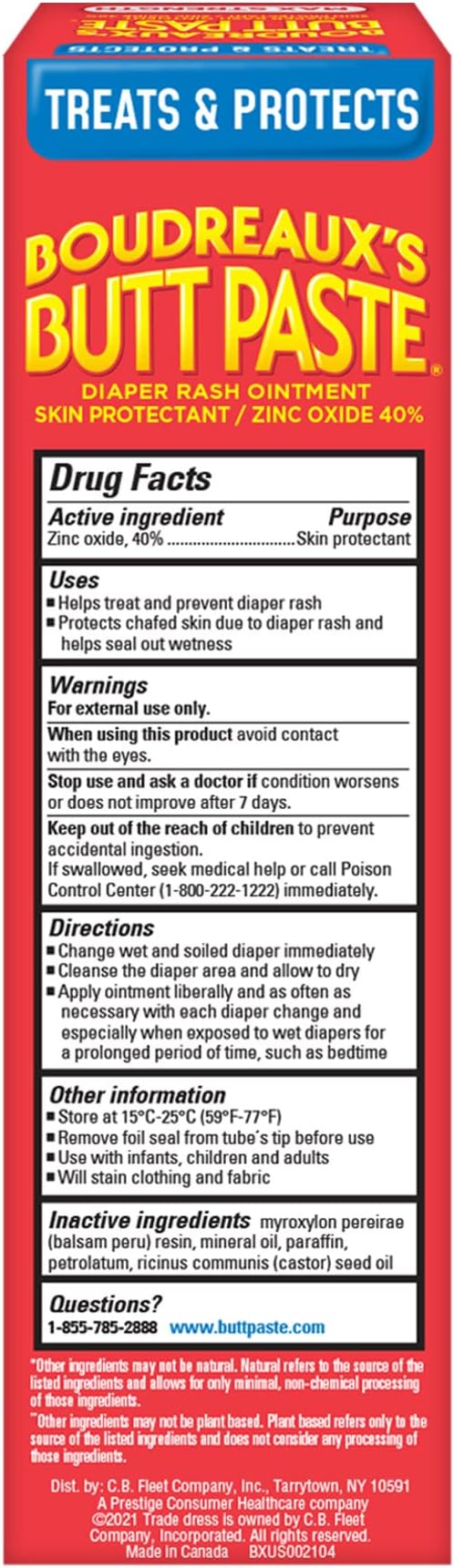 Boudreaux’s Butt Paste Diaper Rash Ointment, Baby Rash Cream Skin Protectant, Fast Relief for Diaper Rash, Soothing Barrier Cream, Maximum Strength, 4 Ounce Tube (Pack of 3)