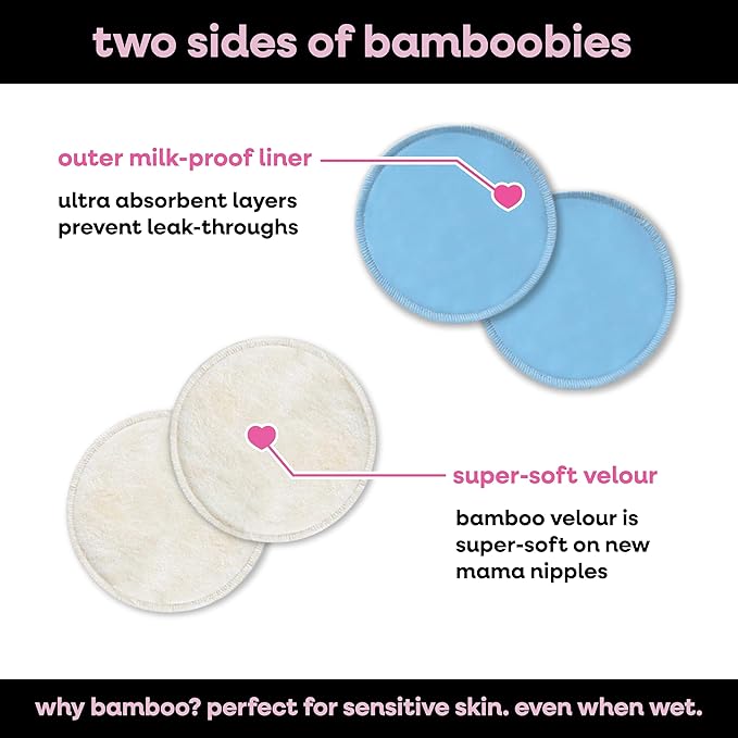 Bamboobies Overnight Nursing Pads, Ultra-Soft Velour, Reusable and Washable for Nightly Use, Leak-Proof Pads for Breastfeeding, 16 Pads