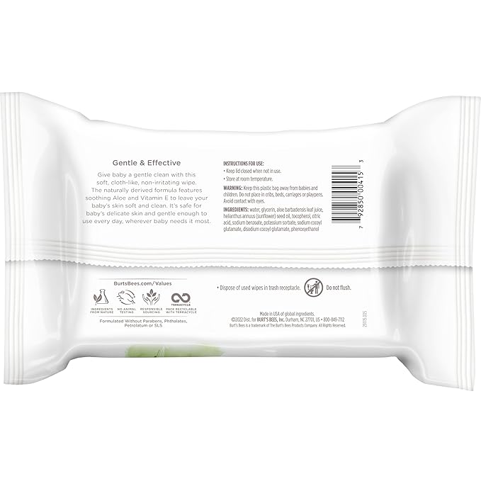 Burt's Bees Baby 20792850004157 Chlorine-Free Wipes, Unscented Natural Baby Wipes - 72 Wipes, Multi
