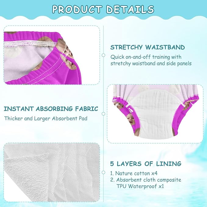 Joko Ivery 1 Fuchsia Custom Potty Training Pants Traning Potty Panty Cotton for Toddlers Boys Girls 5T 3Pcs