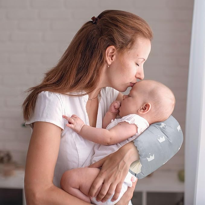 Baby Feeding Arm Pillow,Nursing Arm Pillows for Breastfeeding,Soft Cotton for Newborn, More Support for Mom and Baby,Portable and Washable,Ergonomic Nursing Essentials(Grey Crown)