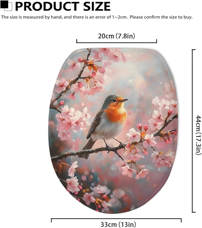 Robin Bird with Flower Toilet Seat Covers for Bathroom Decoration Flannel Fabric Soft Bathroom Covers Keep Clean Tidy Suitable for Public Bathrooms Long-Term Travel Boarding