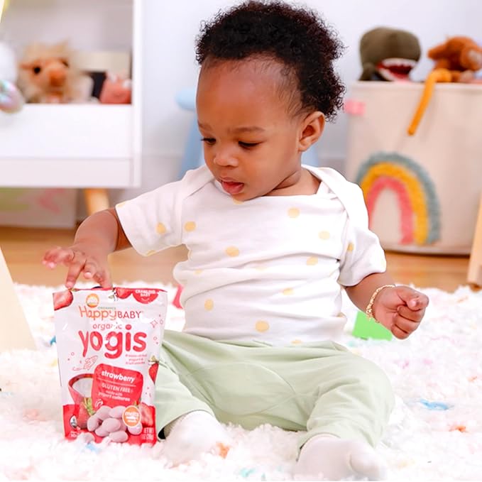 Happy Baby Organic Yogis Freeze-Dried Yogurt & Fruit Snacks, Mixed Berry, 1-Ounce Pouches (Pack of 8)