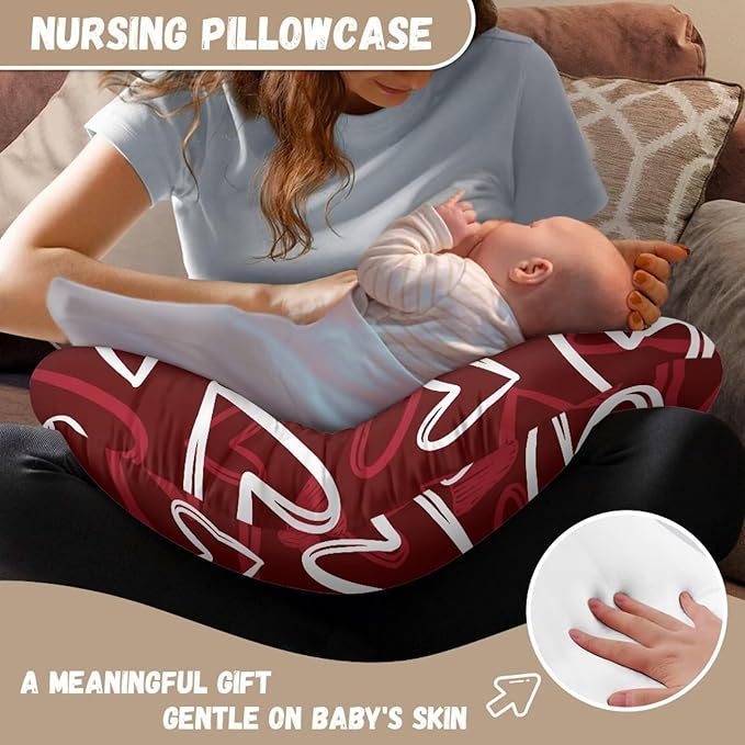 Baby Nursing Pillow Cover, Ultra Soft Nursing Cover Compatible with Pillow,Washable & Breathable Nursing Slipcover,Fits The Original Support for Breastfeeding,Red Love Print(Cover Only)