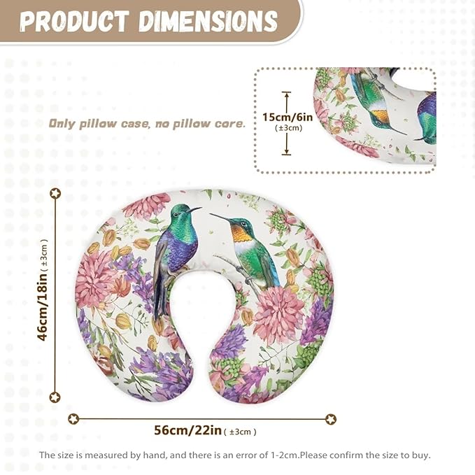 Hummingbird Flower Nursing Pillow Cover Skin-Friendly Durable Breastfeeding Pillows Cover with Hidden Zipper Easy to Put On & Remove Feeding Pillow Case for Home Sofa Decor
