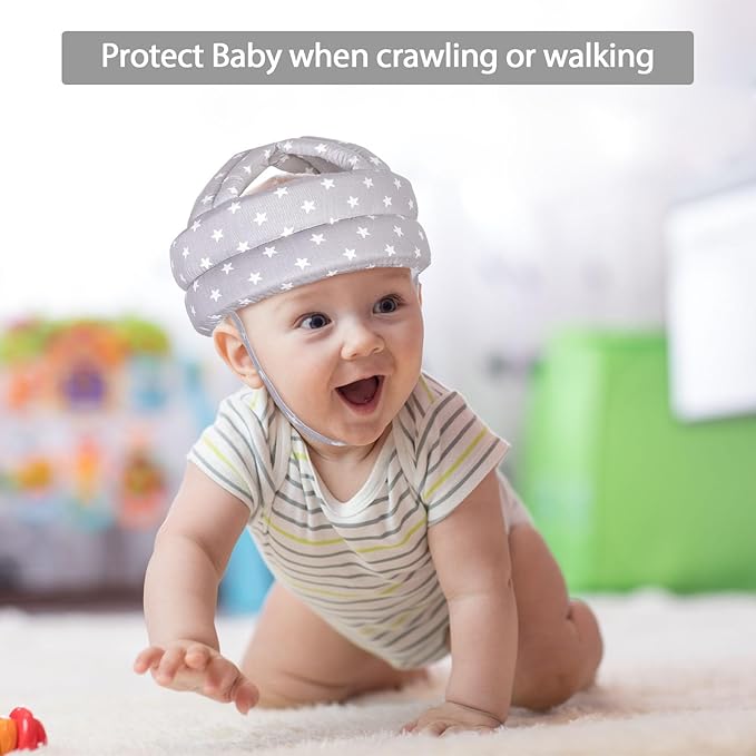 Baby Adjustable Helmet, Lightweight and Soft.Great for Baby Learning to Walk and Crawl.Gray Star