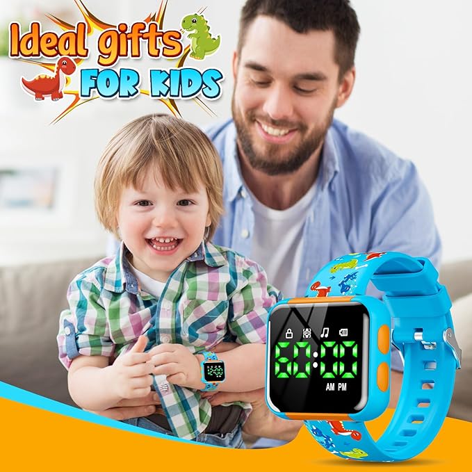 Potty Training Watch for Kids: Water Resistant Potty Watches for Toddler Boys Adjustable Volume Rechargeable Toilet Reminder Dinosaur Toddler Watch Birthday Gifts for 2 3 4 Year Old Boy(Blue)