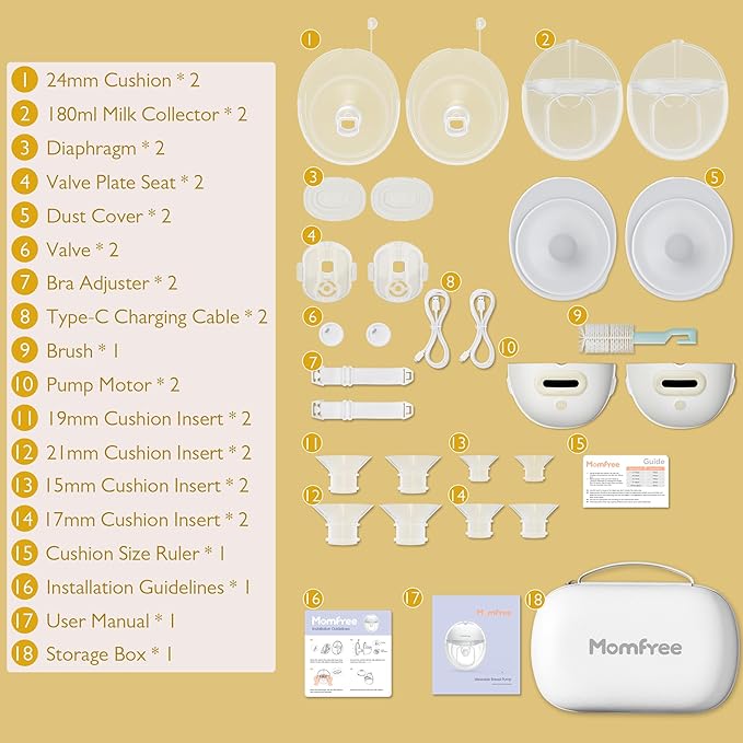 F6 Hands-Free Breast Pump: Wearable Double Breastpump with Upgraded App Control – Personalized 3 Modes & 9 Levels | Smart Display | Strong Suction 24/21/19/17/15mm Soft Silicone Cushion Insert Yellow