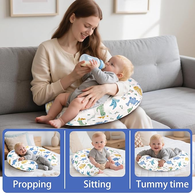 TANOFAR Nursing Pillow Cover, Stretchy Removable Breastfeeding Pillow Cover, Ultra Soft Snug Fits On Newborn Feeding Pillow Case for Baby Boys, Dinosaur
