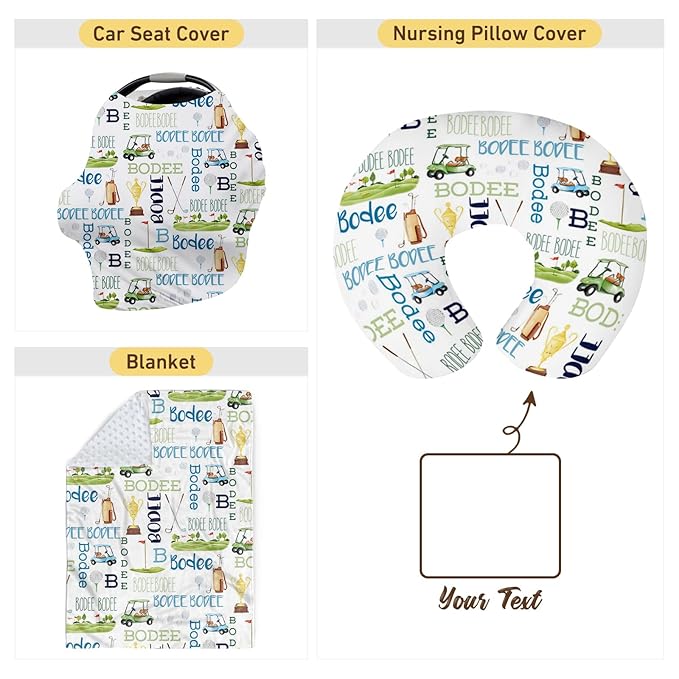 Baby Nursing Pillow Cover - Personalized Name Golf Theme Breastfeeding U-Shaped for Bottle Feeding, Ultra Soft Comfortable Breastfeeding Pillow Cover for Infant Baby Boys and Girls
