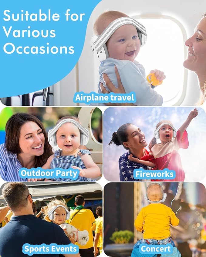 Baby Ear Muffs Noise Protection, 25dB Noise Cancelling Headphones for Infants Toddlers 0-36 Months Airplane Travel Essentials