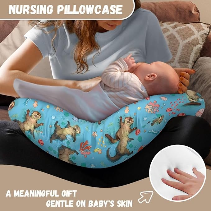 Jeiento Cartoon Otter Nursing Pillow Cover Snug Nursing Pillow Slipcovers Fabric Cover for Breastfeeding&Bottle Feeding Fabric Cover
